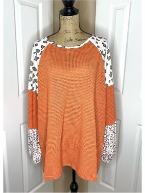 Wild Feathers - Orange Leopard Women’s Top Size 2x